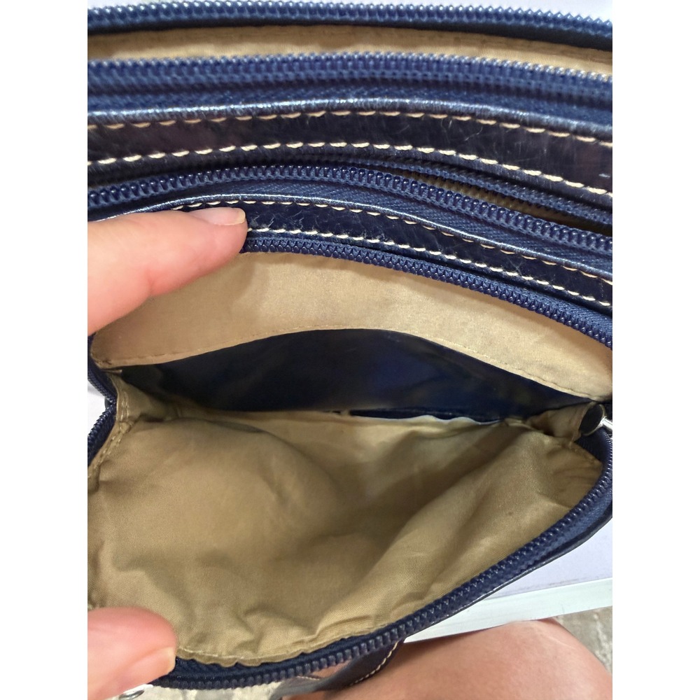 Giani Bernini Navy Blue Genuine Leather Crossbody Bag 9x6 Multi Pocket Purse - Picture 3 of 14